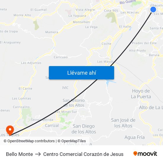 Bello Monte to Centro Comercial Corazón de Jesus map