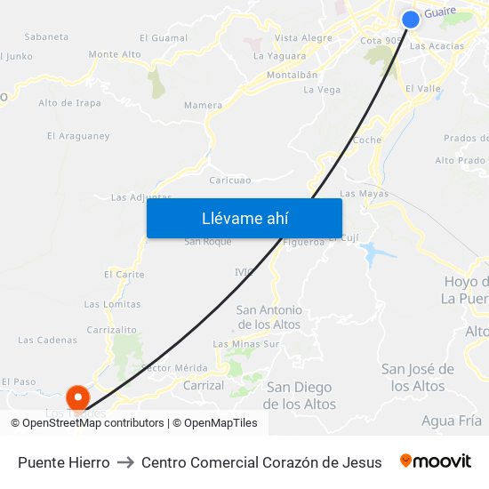 Puente Hierro to Centro Comercial Corazón de Jesus map