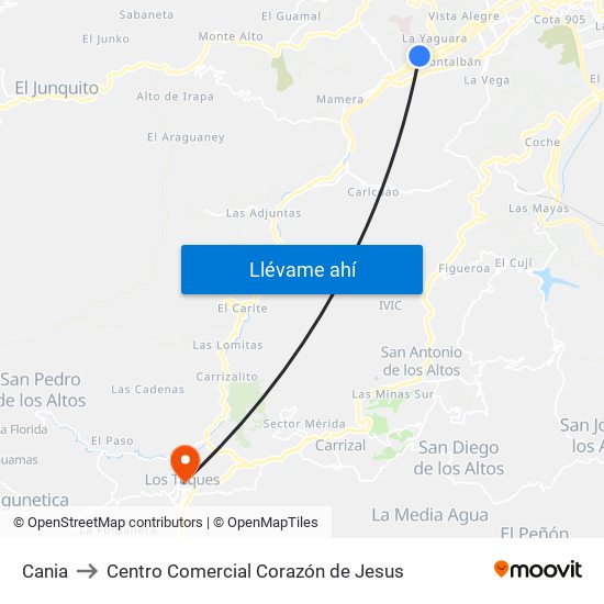 Cania to Centro Comercial Corazón de Jesus map