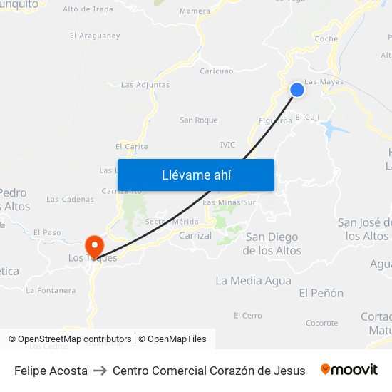 Felipe Acosta to Centro Comercial Corazón de Jesus map