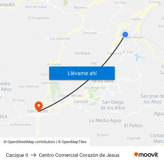 Cacique II to Centro Comercial Corazón de Jesus map