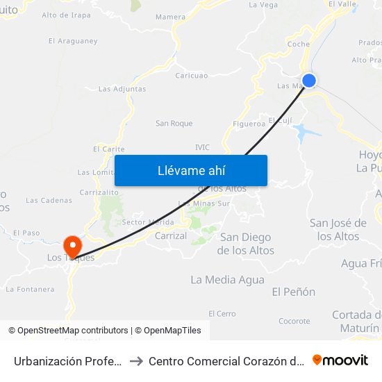 Urbanización Profesional to Centro Comercial Corazón de Jesus map