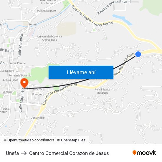 Unefa to Centro Comercial Corazón de Jesus map