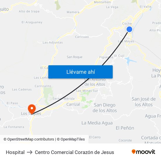 Hospital to Centro Comercial Corazón de Jesus map
