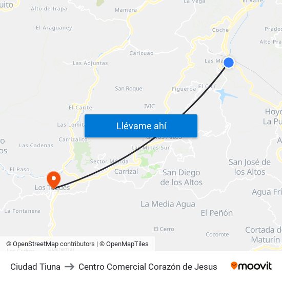 Ciudad Tiuna to Centro Comercial Corazón de Jesus map