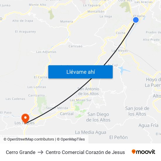 Cerro Grande to Centro Comercial Corazón de Jesus map