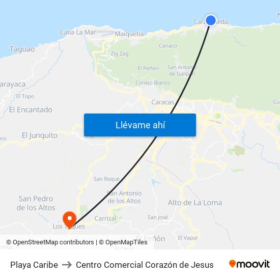 Playa Caribe to Centro Comercial Corazón de Jesus map