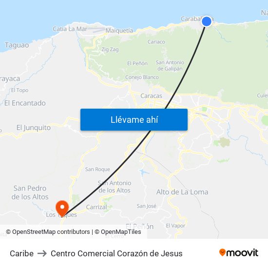 Caribe to Centro Comercial Corazón de Jesus map