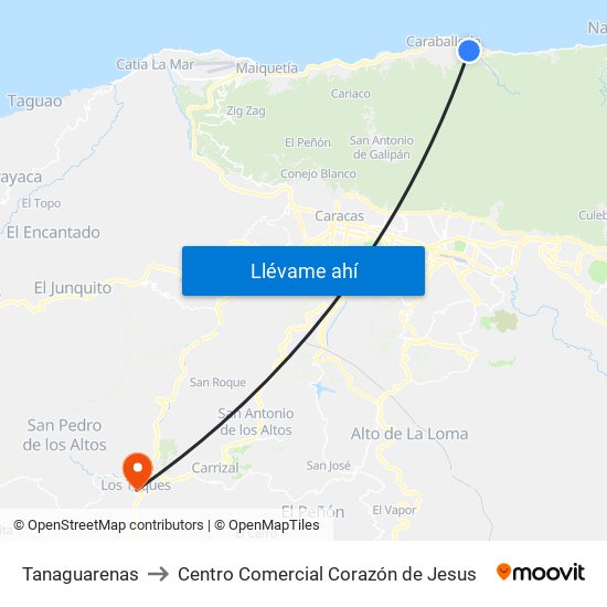Tanaguarenas to Centro Comercial Corazón de Jesus map