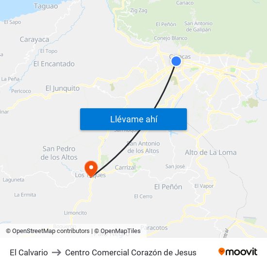 El Calvario to Centro Comercial Corazón de Jesus map