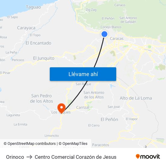 Orinoco to Centro Comercial Corazón de Jesus map