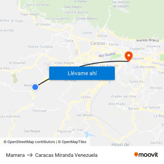 Mamera to Caracas Miranda Venezuela map