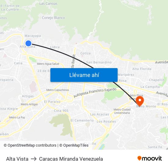 Alta Vista to Caracas Miranda Venezuela map