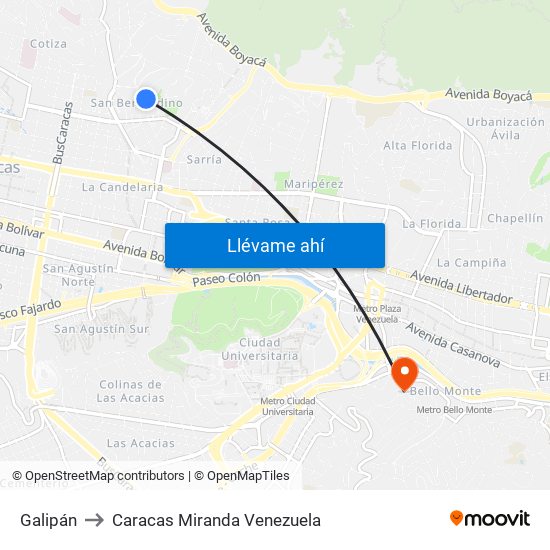 Galipán to Caracas Miranda Venezuela map