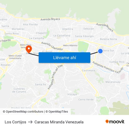 Los Cortijos to Caracas Miranda Venezuela map