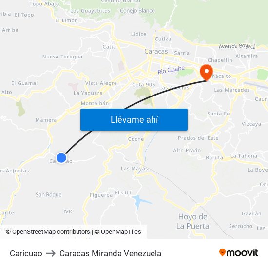 Caricuao to Caracas Miranda Venezuela map