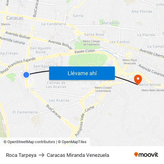 Roca Tarpeya to Caracas Miranda Venezuela map