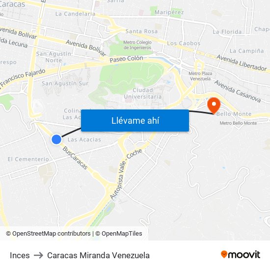 Inces to Caracas Miranda Venezuela map