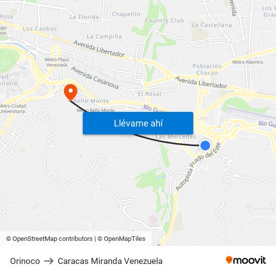 Orinoco to Caracas Miranda Venezuela map