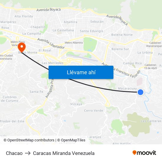 Chacao to Caracas Miranda Venezuela map