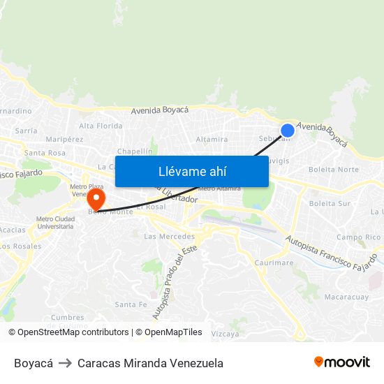 Boyacá to Caracas Miranda Venezuela map