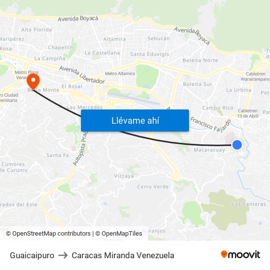 Guaicaipuro to Caracas Miranda Venezuela map