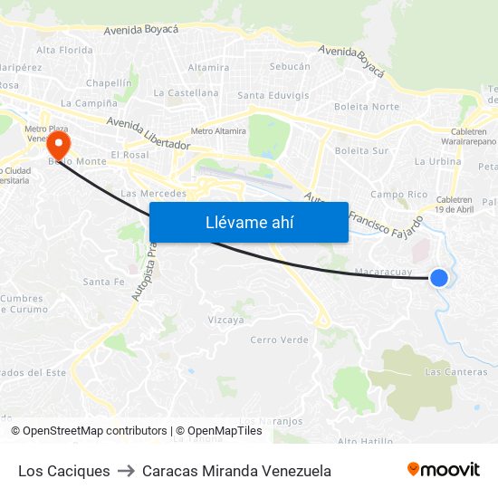 Los Caciques to Caracas Miranda Venezuela map