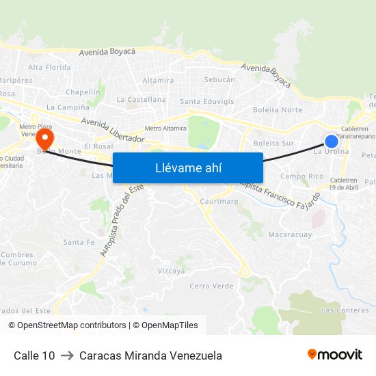 Calle 10 to Caracas Miranda Venezuela map