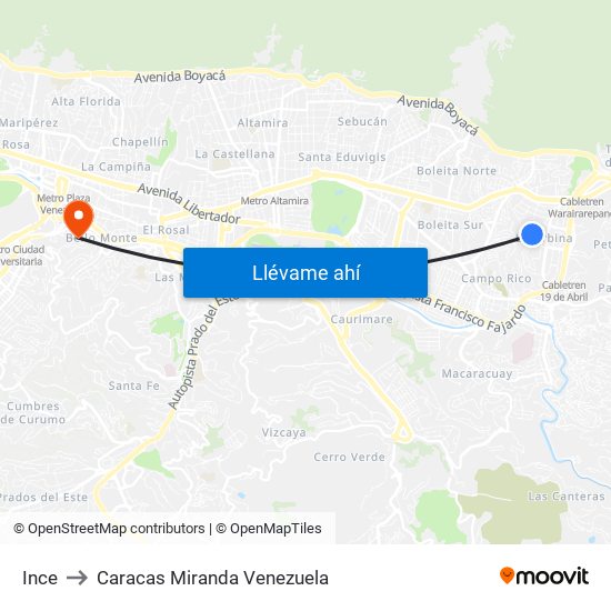 Ince to Caracas Miranda Venezuela map