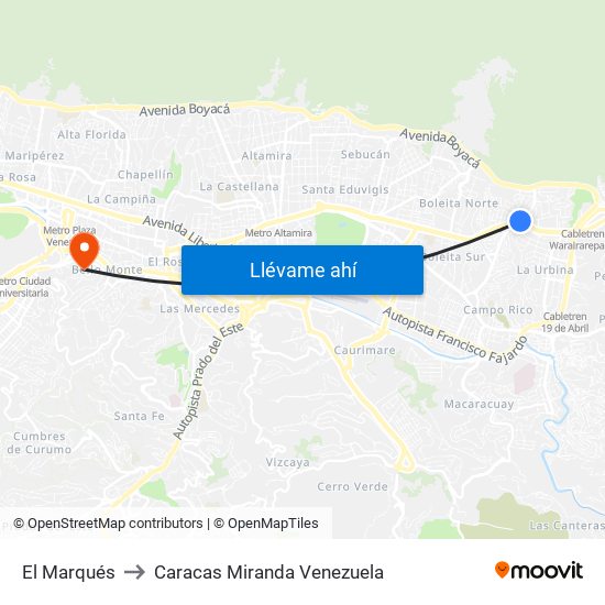 El Marqués to Caracas Miranda Venezuela map