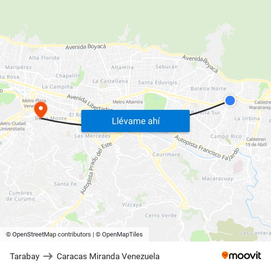 Tarabay to Caracas Miranda Venezuela map