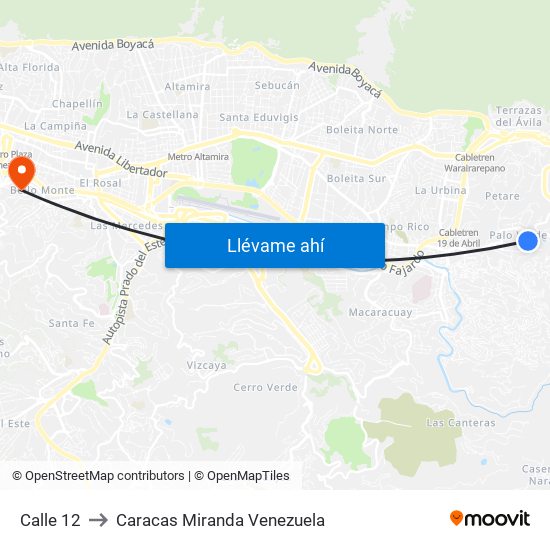 Calle 12 to Caracas Miranda Venezuela map