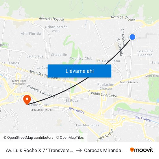 Av. Luis Roche X 7° Transversal De Altamira to Caracas Miranda Venezuela map