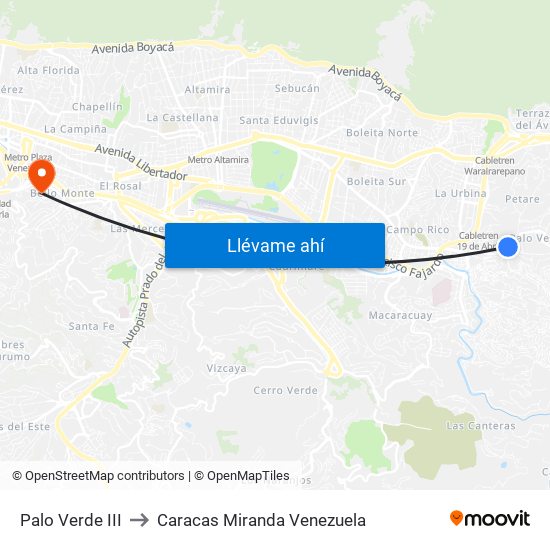 Palo Verde III to Caracas Miranda Venezuela map