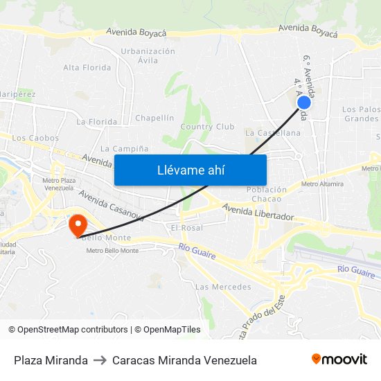 Plaza Miranda to Caracas Miranda Venezuela map
