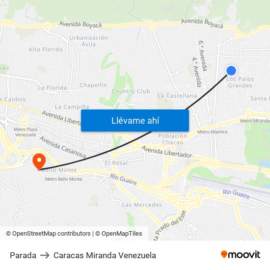 Parada to Caracas Miranda Venezuela map