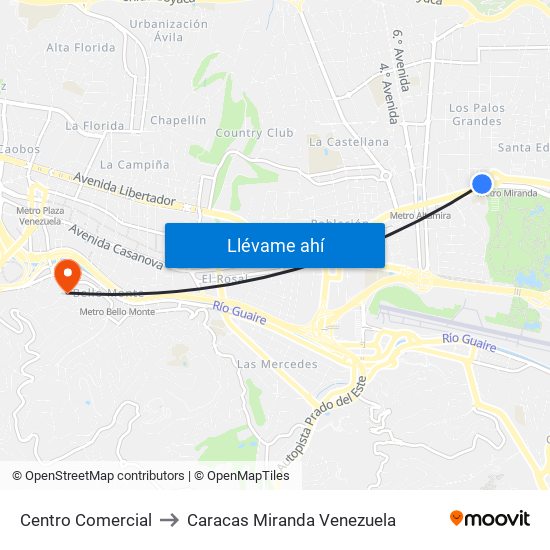 Centro Comercial to Caracas Miranda Venezuela map