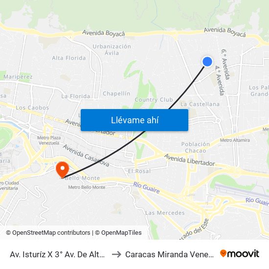 Av. Isturíz X 3° Av. De Altamira to Caracas Miranda Venezuela map