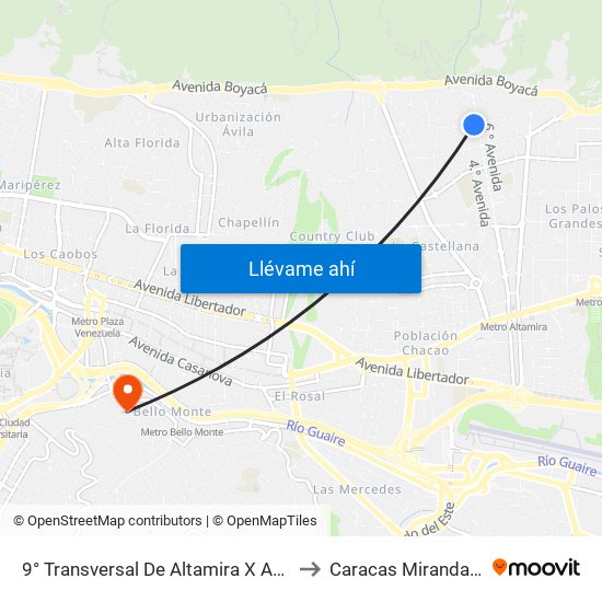 9° Transversal De Altamira X Av. San Juan Bosco to Caracas Miranda Venezuela map