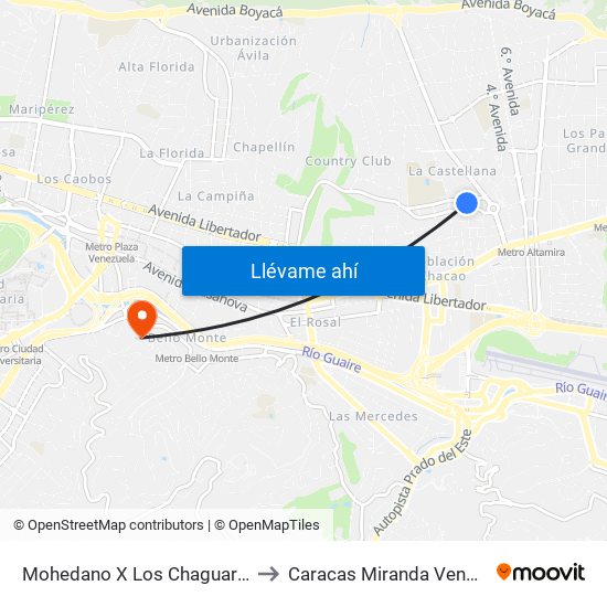 Mohedano X Los Chaguaramos to Caracas Miranda Venezuela map