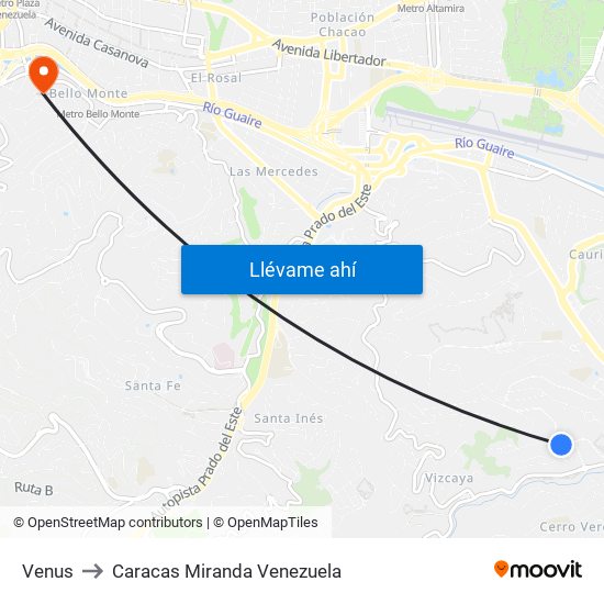 Venus to Caracas Miranda Venezuela map