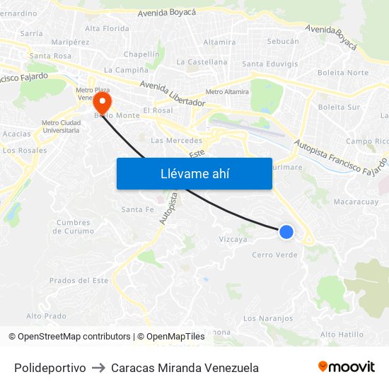 Polideportivo to Caracas Miranda Venezuela map