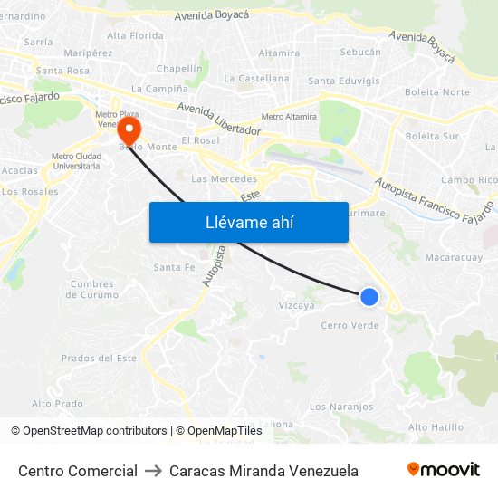 Centro Comercial to Caracas Miranda Venezuela map