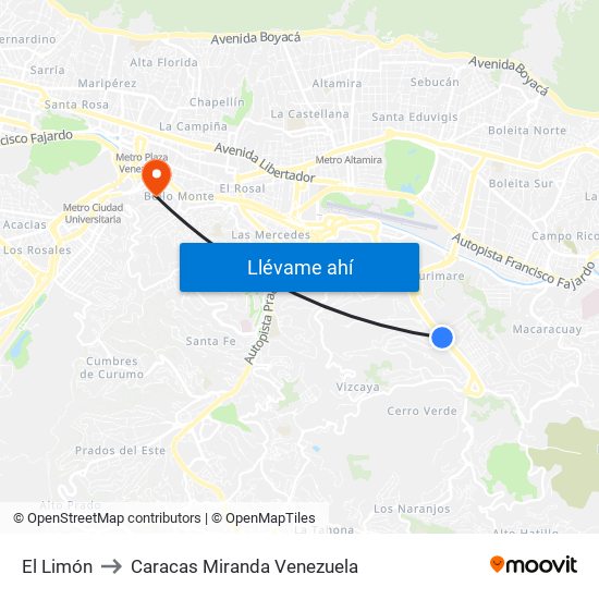El Limón to Caracas Miranda Venezuela map