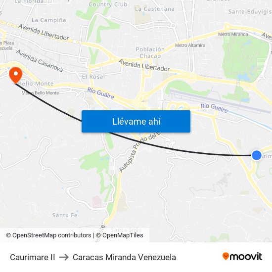 Caurimare II to Caracas Miranda Venezuela map