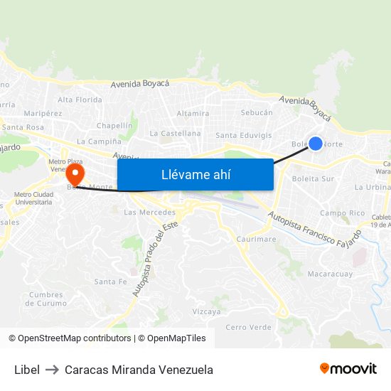 Libel to Caracas Miranda Venezuela map
