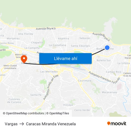 Vargas to Caracas Miranda Venezuela map