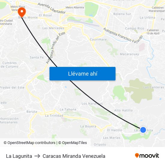 La Lagunita to Caracas Miranda Venezuela map