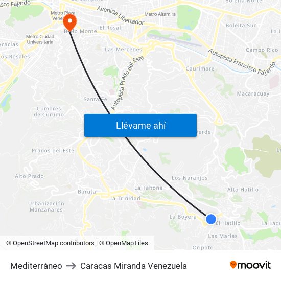 Mediterráneo to Caracas Miranda Venezuela map