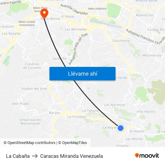 La Cabaña to Caracas Miranda Venezuela map